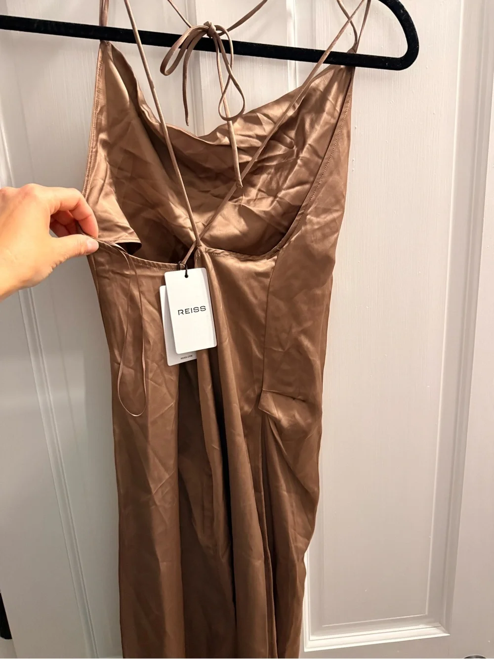 Reiss Taupe Satin Cowl-Neck Maxi Slip Dress - Picture 3 of 4